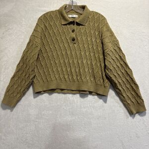 Mango MNG Women's Size Medium Knitted Collar Sweater Harlequin Cottagecore Beige